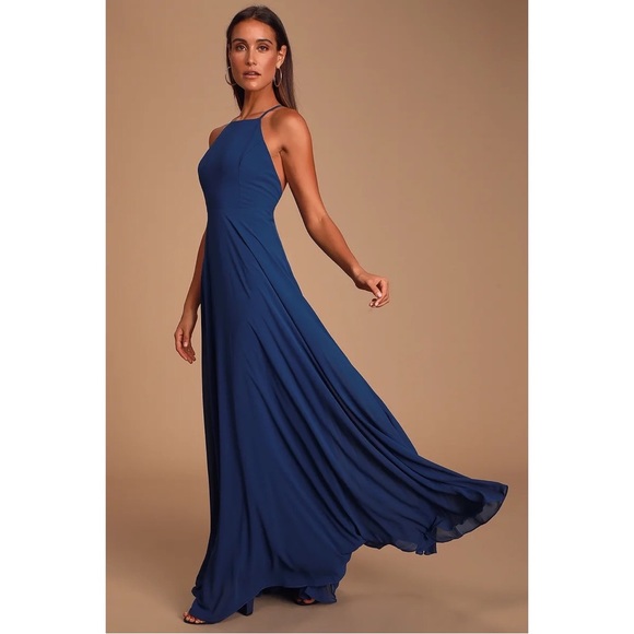 NWT Lulu’s Mythical Kind of Love Navy Blue Maxi Dress XS - Picture 4 of 5